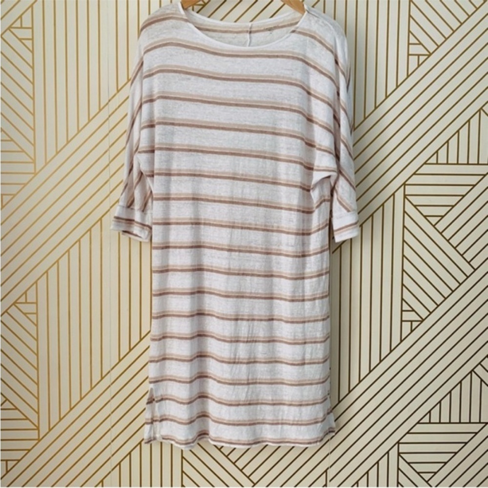 Garnet Hill Women's 100% Organic Linen Dress Dolman Sleeve Striped Size Medium - Picture 3 of 11